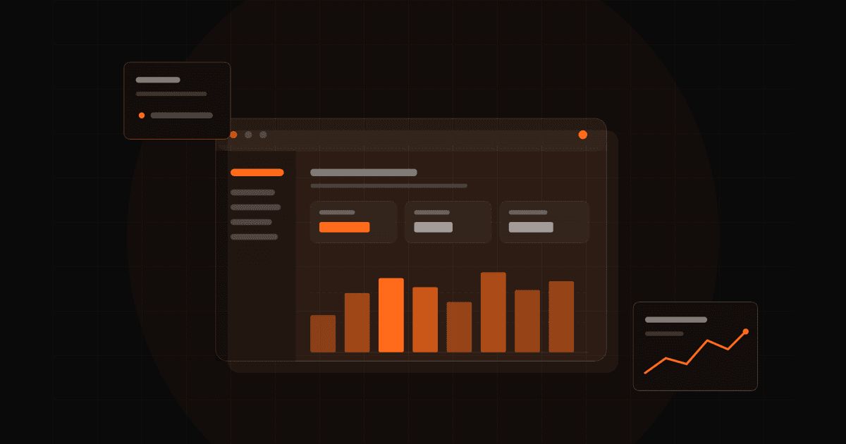 A software product dashboard with accounts, a chart and a billing card