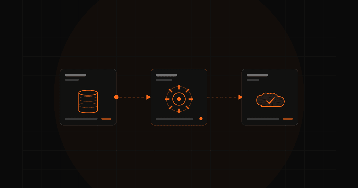 Three connected steps: data comes in, an agent processes it, the result is saved